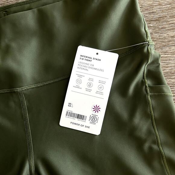 NWT Athleta Interval Stash High Rise 7/8 Leggings Aspen Olive Size Large Pocket - Picture 14 of 16